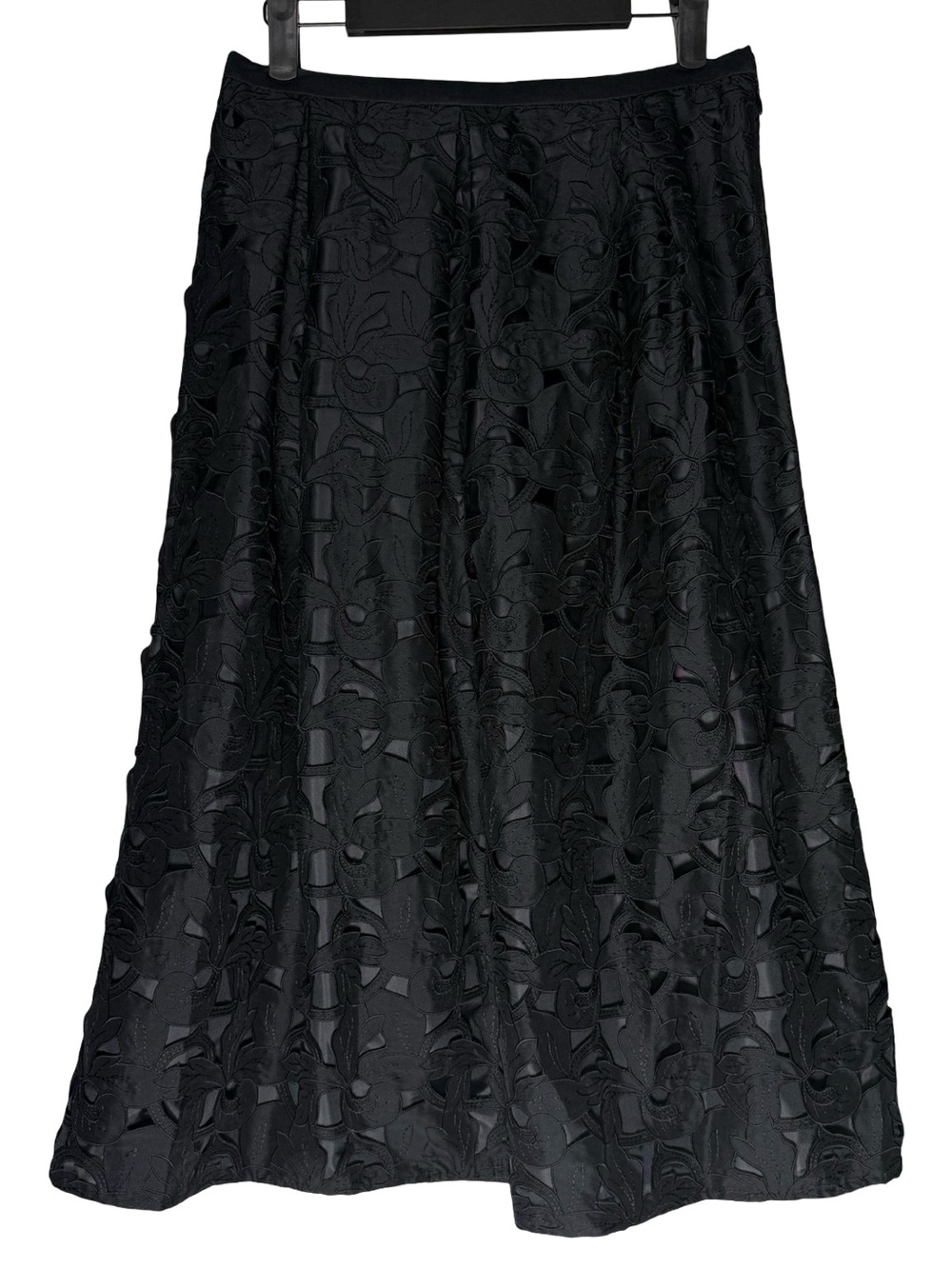 Talbots Sz 6 100% Silk Skirt Black Midi Floral Laser Cutwork Romantic Goth VTG